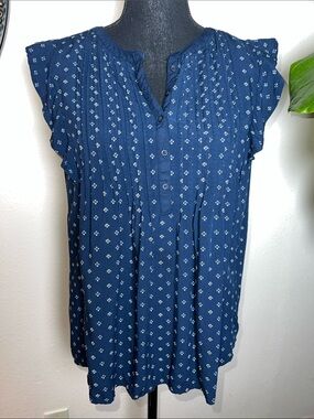 Tommy Hilfiger Women’s Navy Blue Sleeveless Ruffle Accent Pullover Top Tunic M